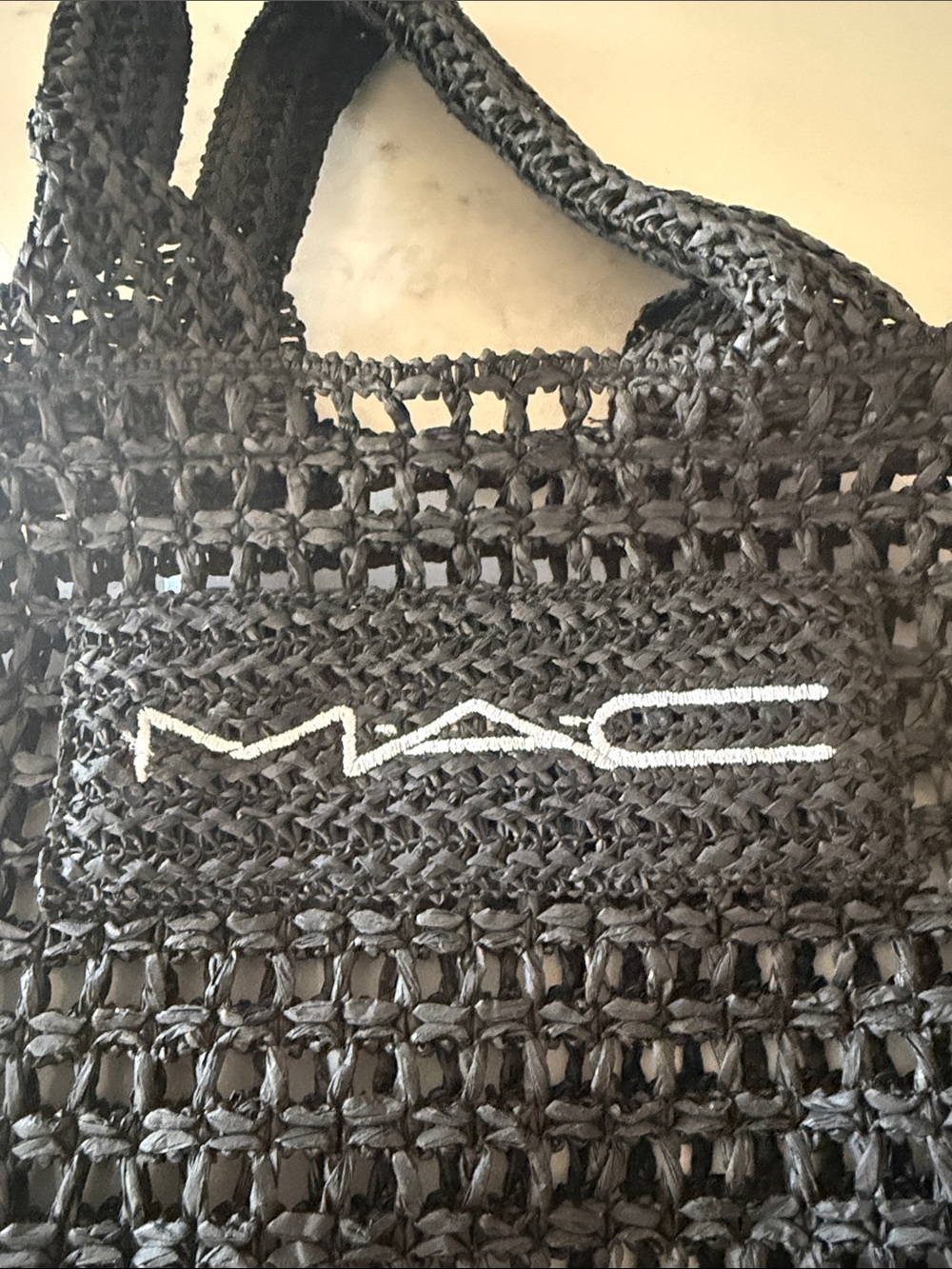 MAC Cosmetics Black Crochet Mesh Tote with Logo Patch - Picture 2 of 5